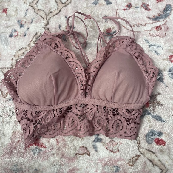 Victoria's Secret PINK Pink M Lace Crochet Bralette Strappy Spaghetti Strap - Picture 8 of 10